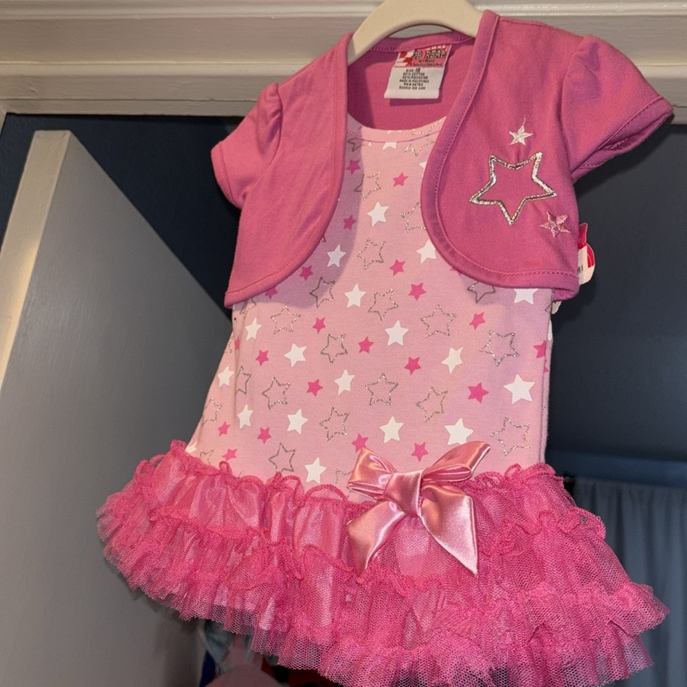 2B Real 18 months old girls dress covered sleeves ruffles silver pink white